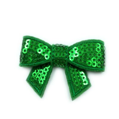 20Pcs 5cm DIY Shiny Sequin Bows Knot Fashion Applique Bows For Hair Accessories (20Pcs Green, With No Clip)
