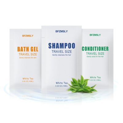 40 Set Travel Size Toiletries Set, Shampoo, Body Wash, Conditioner (0.35oz Each, 3-in-1 Toiletry Kits, White Tea Scent)  Bulk Hotel Amenities for Guests, Airbnb, Motels, Vacation Rentals