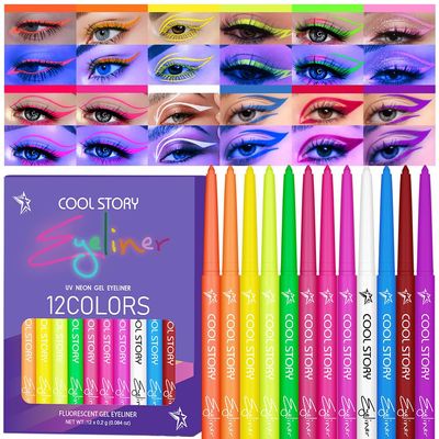 12 Colors UV Neon Eyeliner  Festival Makeup, Glow in the Dark, Waterproof & Smudge-Proof, Colorful Liquid Eyeliner for Face & Body Art, Rave Party, Cosplay, Halloween