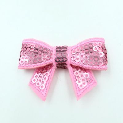 20Pcs 5cm DIY Shiny Sequin Bows Knot Fashion Applique Bows For Hair Accessories (20Pcs Pink, With Clip)