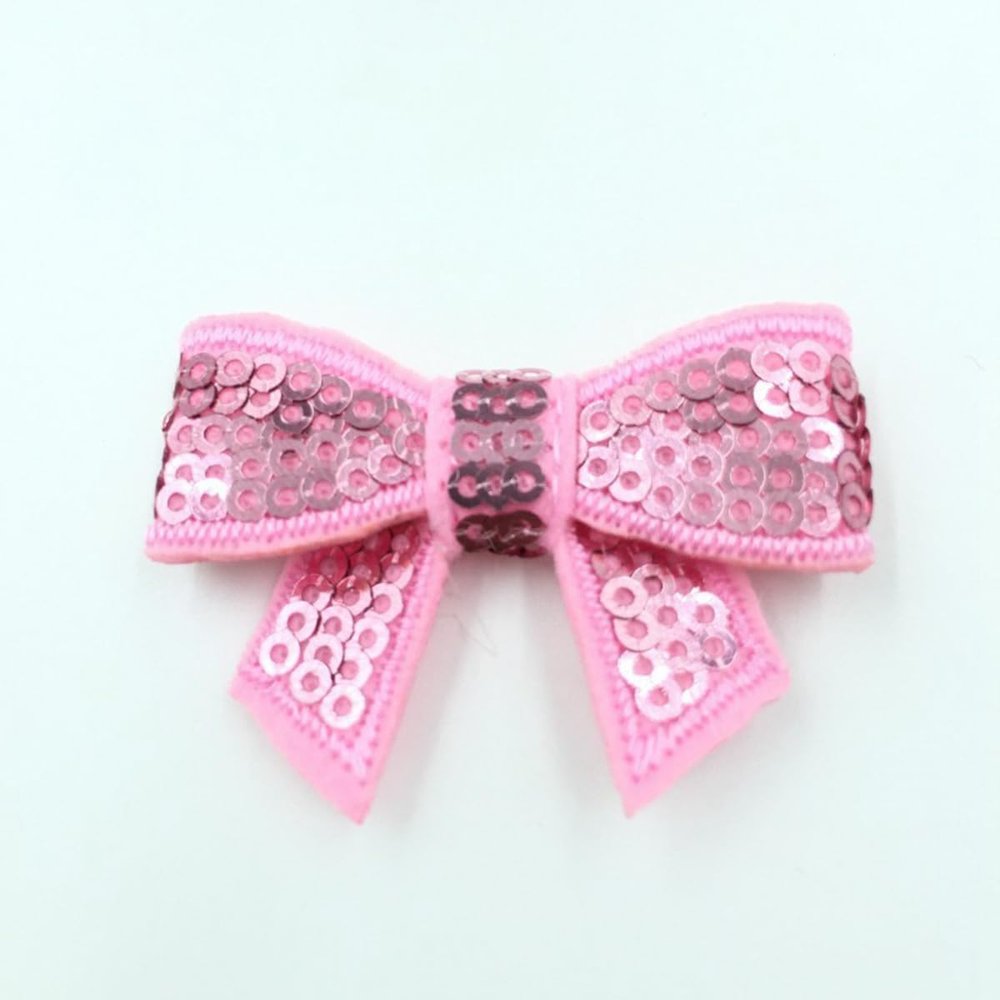 20Pcs 5cm DIY Shiny Sequin Bows Knot Fashion Applique Bows For Hair Accessories (20Pcs Pink, With Clip)