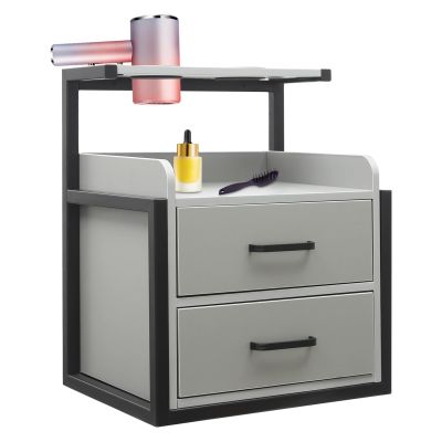Sallurmose Wall Mounted Salon Cabinet with 2 Drawers & Hair Dryer Stand - Classic Storage Station for Beauty Salon Equipment,Wall Organization in Salon,Bedroom (BlackGrey)