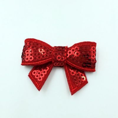 20Pcs 5cm DIY Shiny Sequin Bows Knot Fashion Applique Bows For Hair Accessories (20Pcs Red, With No Clip)