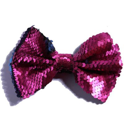 10Pcs 13cm Reversible Sequin Bow Boutique Shinny Bowknot Hairgrips Women Hair Barrettes Accessories (10Pcs Fuchsia, With Clip)
