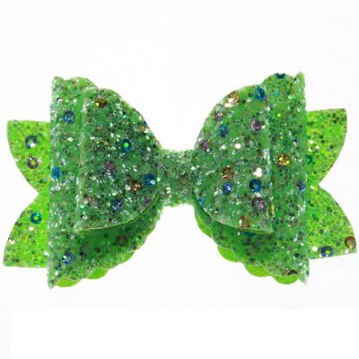10Pcs 8CM Glitter Leather Hair Bow With Fully Covered For Hair Clips Bowknot Boutique Hair Bows For Headbands (10Pcs Lime, With No Clip)