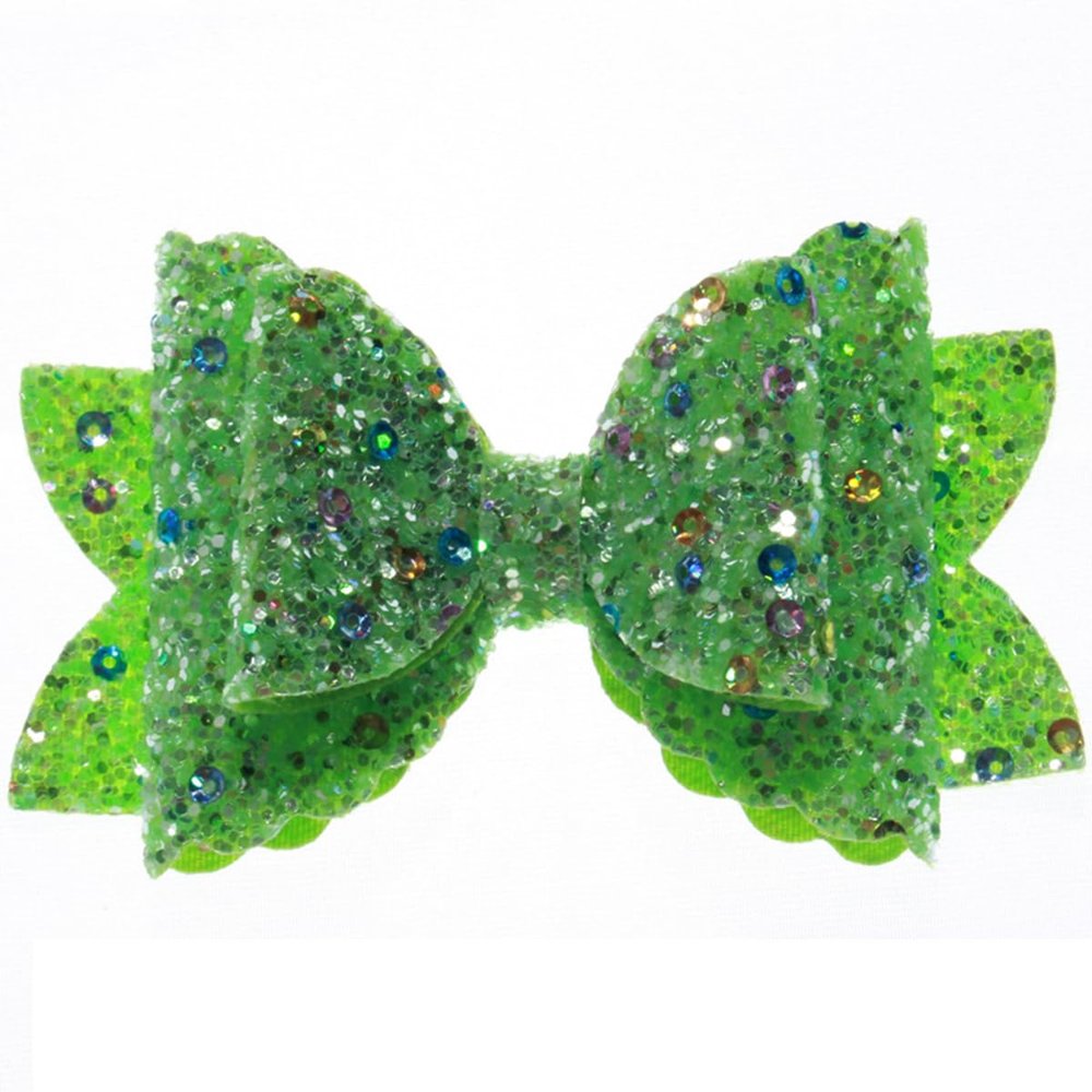 10Pcs 8CM Glitter Leather Hair Bow With Fully Covered For Hair Clips Bowknot Boutique Hair Bows For Headbands (10Pcs Lime, With No Clip)