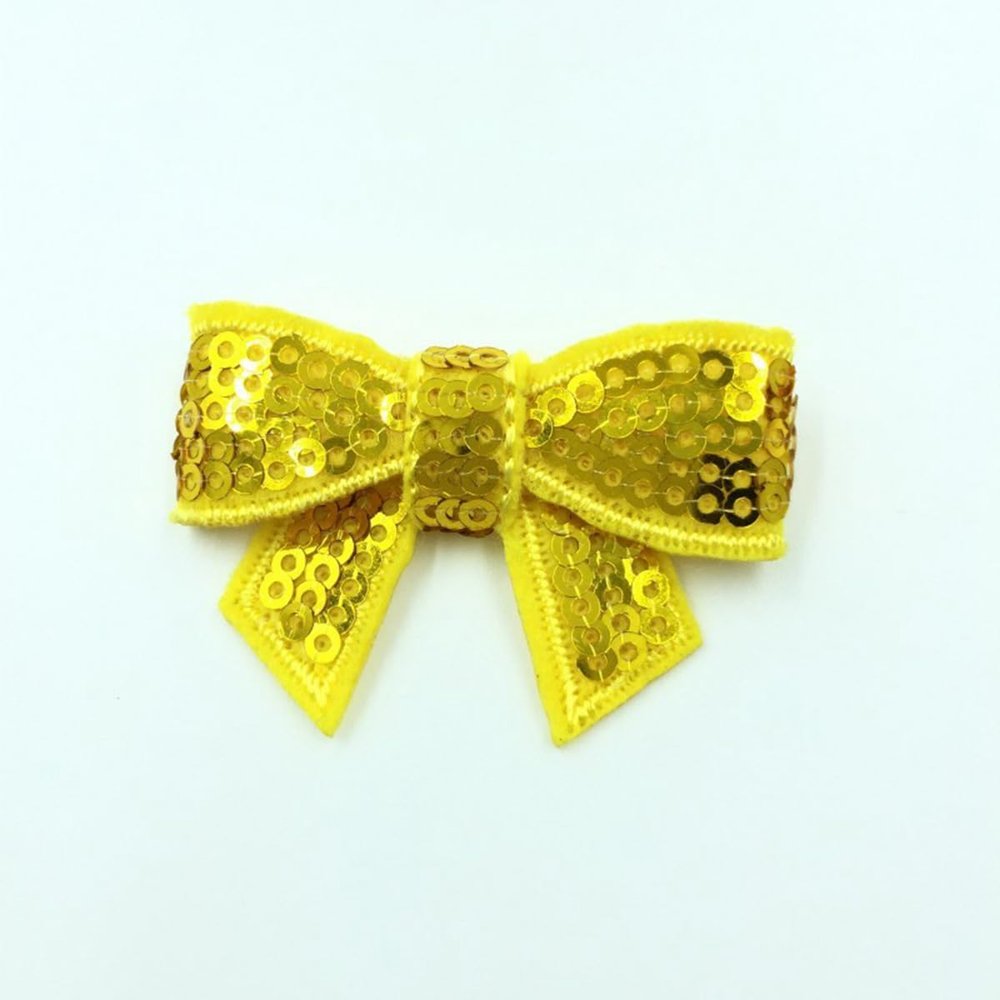 20Pcs 5cm DIY Shiny Sequin Bows Knot Fashion Applique Bows For Hair Accessories (20Pcs Gold, With Clip)
