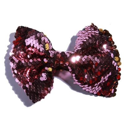 10Pcs 13cm Reversible Sequin Bow Boutique Shinny Bowknot Hairgrips Women Hair Barrettes Accessories (10Pcs Pink, With Clip)