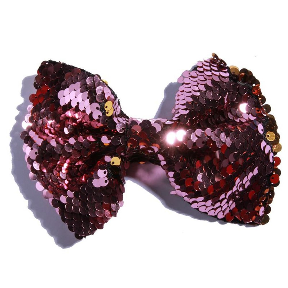 10Pcs 13cm Reversible Sequin Bow Boutique Shinny Bowknot Hairgrips Women Hair Barrettes Accessories (10Pcs Pink, With Clip)