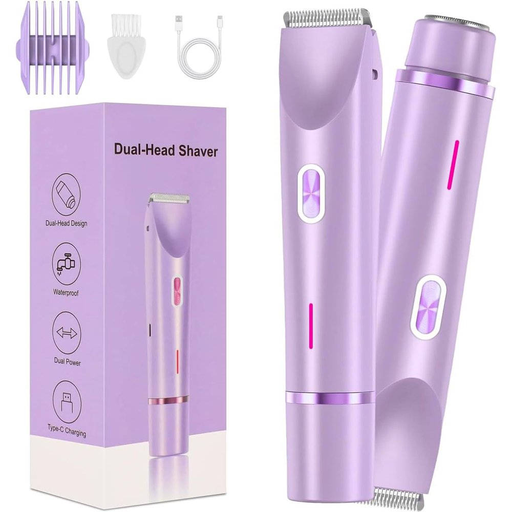 Valentines Day Gifts for Her 2 in 1 Electric Glow Shaver, Portable Bikini Trimmer for Women, Dual Head Rechargeable Electric Razor, IPX7 Waterproof Wet & Dry Use Legs Body Pubic Hair Trimmer for Men