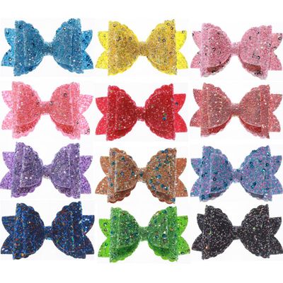 10Pcs 8CM Glitter Leather Hair Bow With Fully Covered For Hair Clips Bowknot Boutique Hair Bows For Headbands (10Pcs Multi, With Clip)