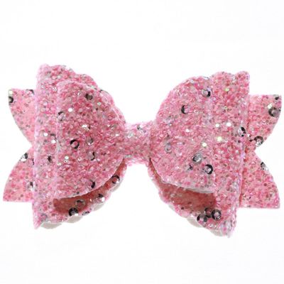10Pcs 8CM Glitter Leather Hair Bow With Fully Covered For Hair Clips Bowknot Boutique Hair Bows For Headbands (10Pcs Pink, With No Clip)