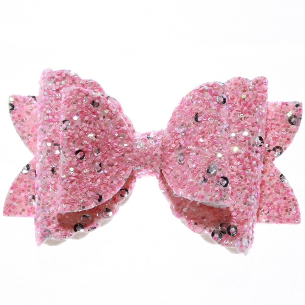 10Pcs 8CM Glitter Leather Hair Bow With Fully Covered For Hair Clips Bowknot Boutique Hair Bows For Headbands (10Pcs Pink, With No Clip)