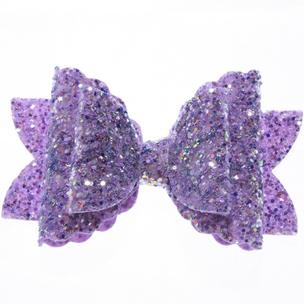 10Pcs 8CM Glitter Leather Hair Bow With Fully Covered For Hair Clips Bowknot Boutique Hair Bows For Headbands (10Pcs Lavender, With Clip)