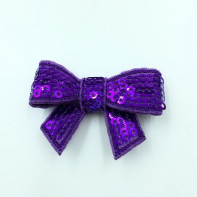 20Pcs 5cm DIY Shiny Sequin Bows Knot Fashion Applique Bows For Hair Accessories (20Pcs Purple, With No Clip)