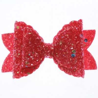 10Pcs 8CM Glitter Leather Hair Bow With Fully Covered For Hair Clips Bowknot Boutique Hair Bows For Headbands (10Pcs Red, With No Clip)