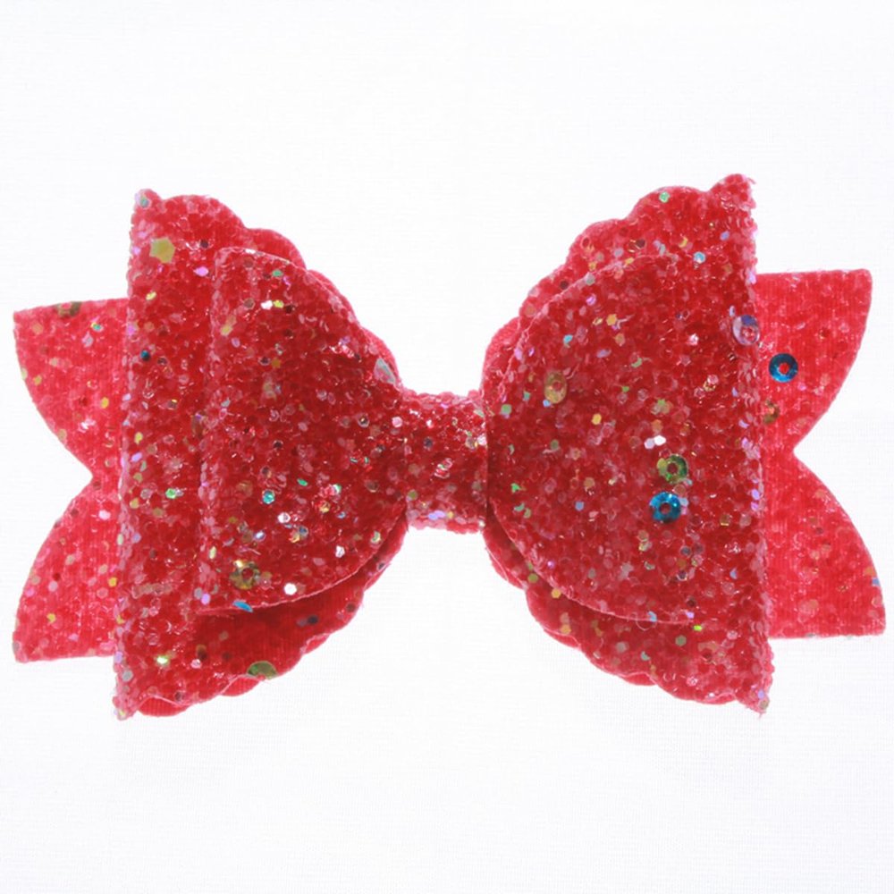 10Pcs 8CM Glitter Leather Hair Bow With Fully Covered For Hair Clips Bowknot Boutique Hair Bows For Headbands (10Pcs Red, With No Clip)