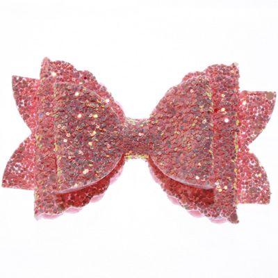 10Pcs 8CM Glitter Leather Hair Bow With Fully Covered For Hair Clips Bowknot Boutique Hair Bows For Headbands (10Pcs Peach, With No Clip)