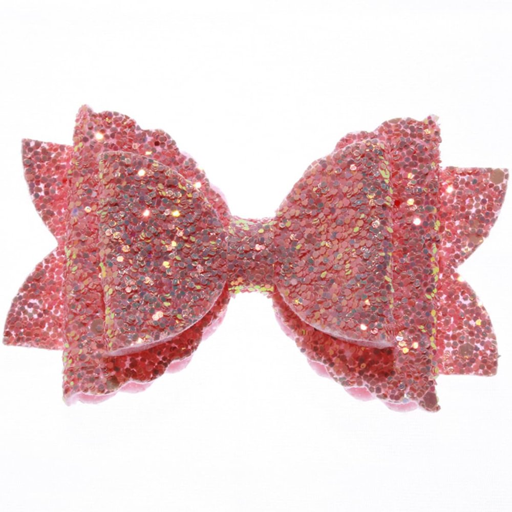 10Pcs 8CM Glitter Leather Hair Bow With Fully Covered For Hair Clips Bowknot Boutique Hair Bows For Headbands (10Pcs Peach, With No Clip)