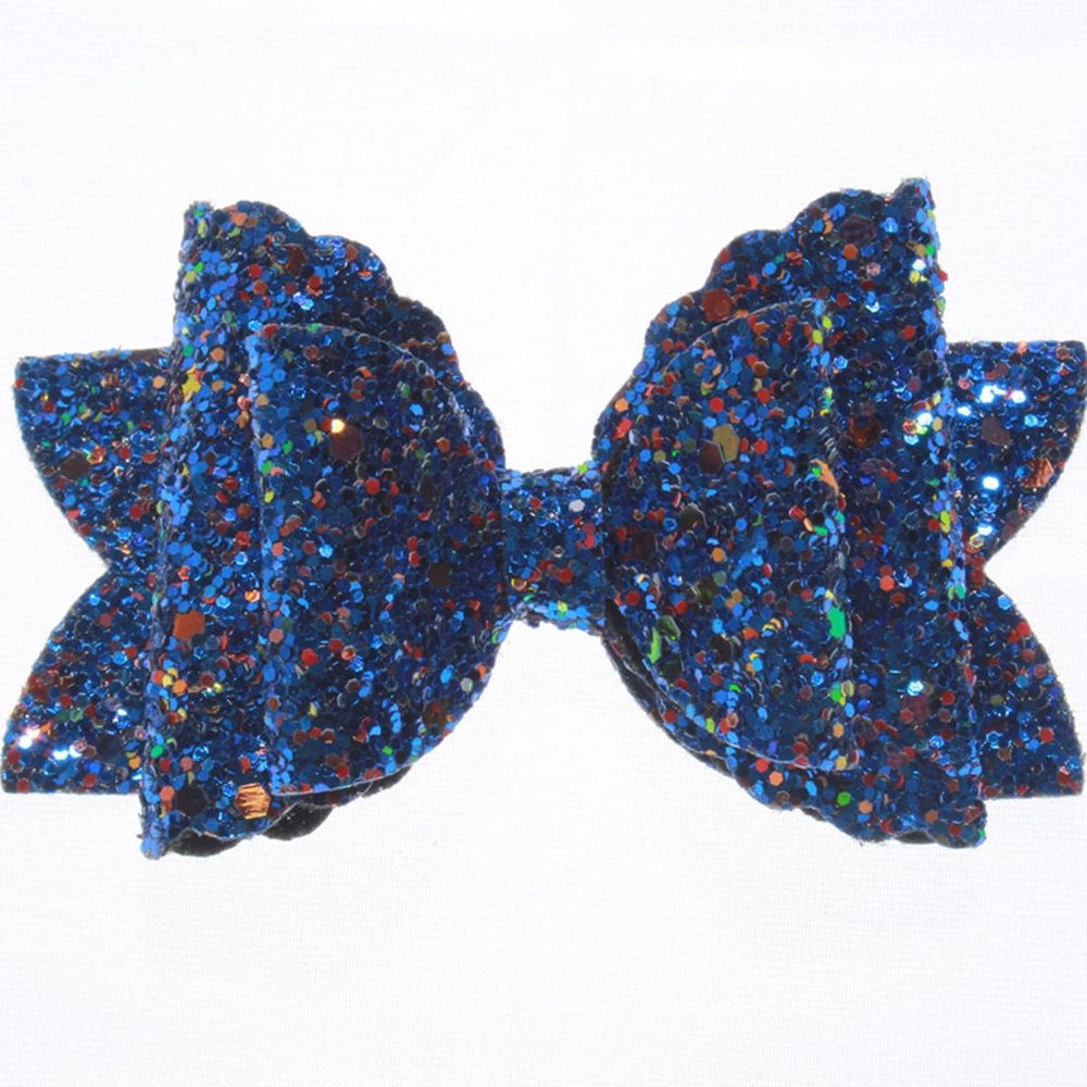 10Pcs 8CM Glitter Leather Hair Bow With Fully Covered For Hair Clips Bowknot Boutique Hair Bows For Headbands (10Pcs Royal, With Clip)