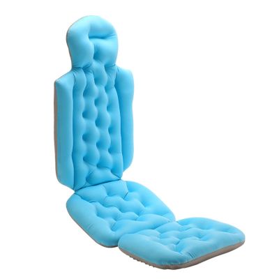 Double Cushion Suction Cup Bath Pillow for Tub - Adult Bathtub Cushion with Non-Slip Back Support, Ergonomic Headrest & Rapid Water Absorption, High-Elastic Mesh (Blue)