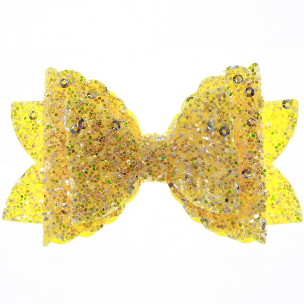 10Pcs 8CM Glitter Leather Hair Bow With Fully Covered For Hair Clips Bowknot Boutique Hair Bows For Headbands (10Pcs Yellow, With Clip)