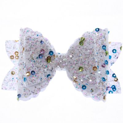 10Pcs 8CM Glitter Leather Hair Bow With Fully Covered For Hair Clips Bowknot Boutique Hair Bows For Headbands (10Pcs White, With No Clip)