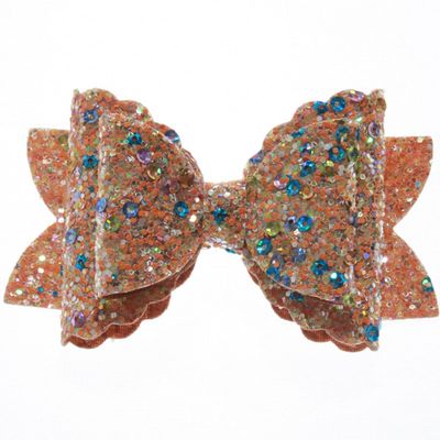 10Pcs 8CM Glitter Leather Hair Bow With Fully Covered For Hair Clips Bowknot Boutique Hair Bows For Headbands (10Pcs Brown, With No Clip)