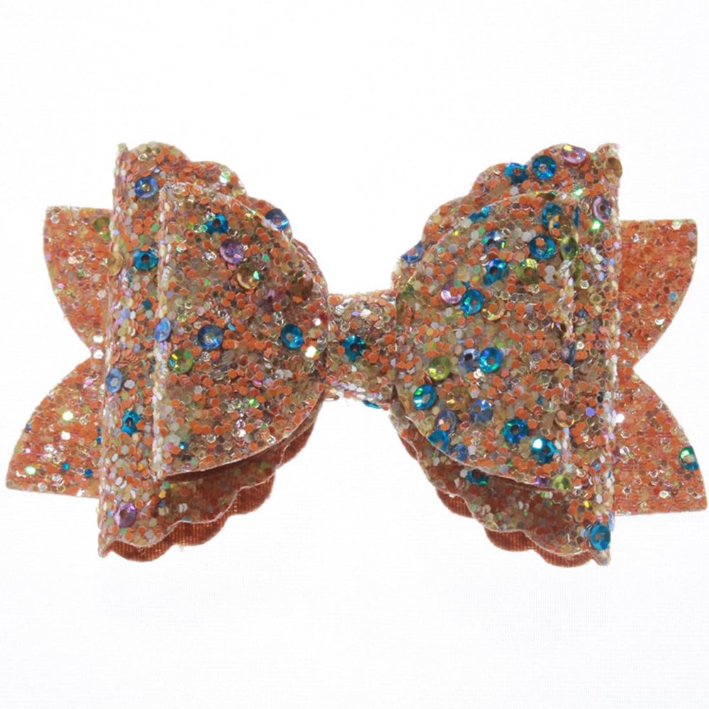 10Pcs 8CM Glitter Leather Hair Bow With Fully Covered For Hair Clips Bowknot Boutique Hair Bows For Headbands (10Pcs Brown, With No Clip)