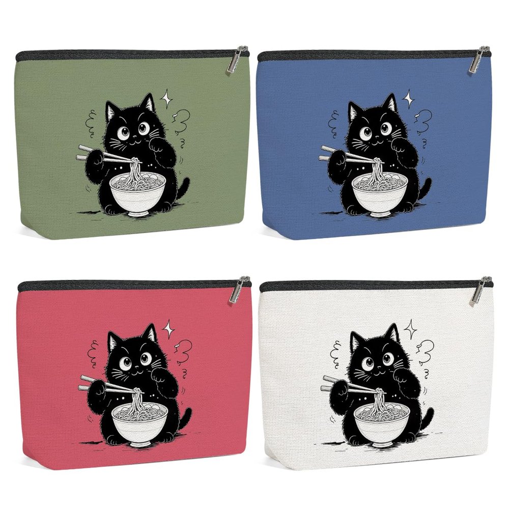 4 Pack Funny Noodles Gifts for Cat Lovers Cat Gifts for Women Girls Nurse Bestie Mother Makeup Bag,Travel Essentials Cosmetic Bags for Women, Travel Toiletry Bag Mothers Day Birthday Graduation