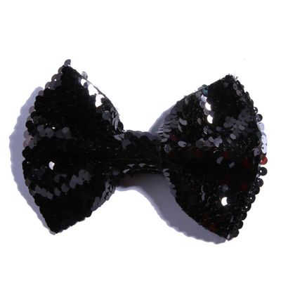 10Pcs 13cm Reversible Sequin Bow Boutique Shinny Bowknot Hairgrips Women Hair Barrettes Accessories (10Pcs Black, With No Clip)
