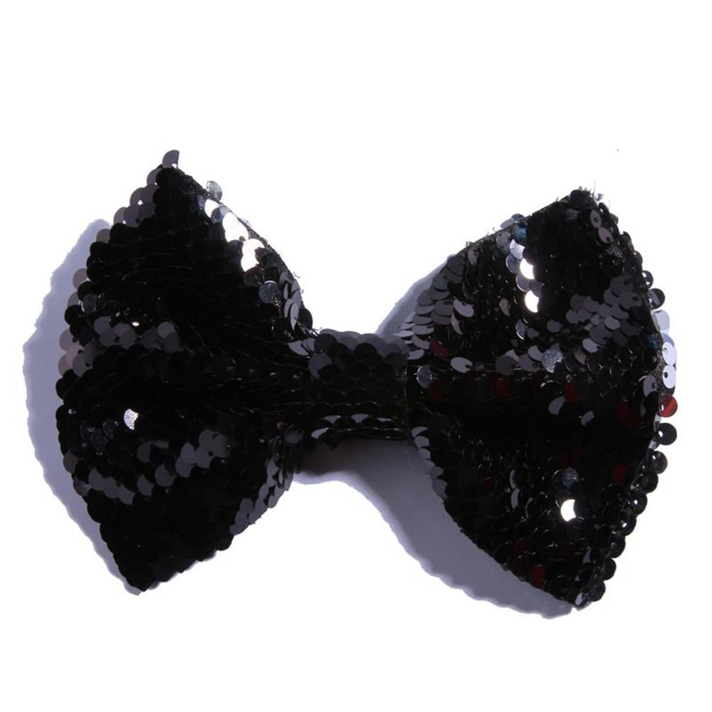 10Pcs 13cm Reversible Sequin Bow Boutique Shinny Bowknot Hairgrips Women Hair Barrettes Accessories (10Pcs Black, With No Clip)