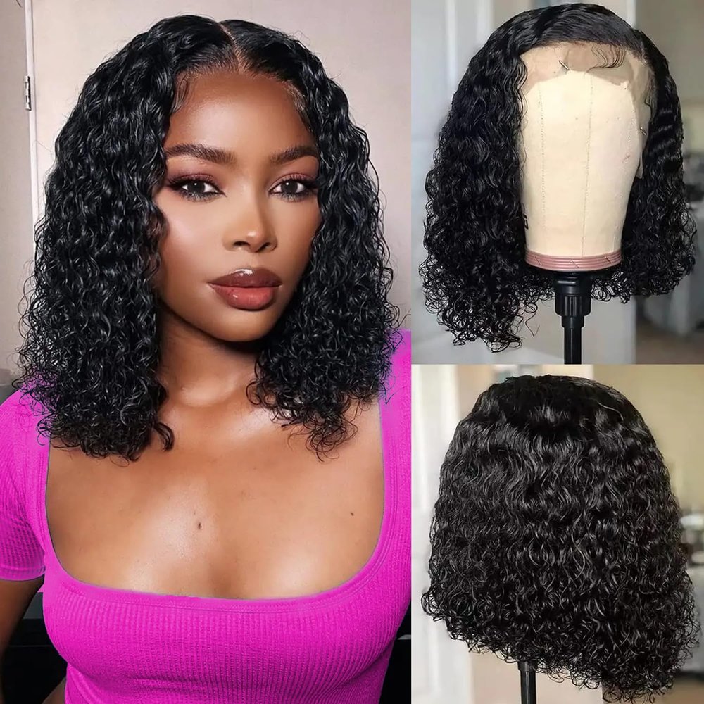 12 Inch 13x4 Deep Wave Bob Wig Human Hair Short Bob Wigs HD Lace Front Wigs Human Hair Pre Plucked 180 Density Curly Human Hair Wig Glueless Natural Color Lace Frontal Wigs for Black Women