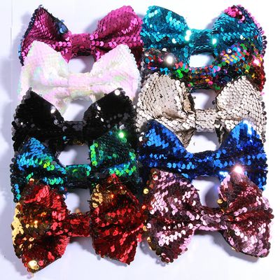 10Pcs 13cm Reversible Sequin Bow Boutique Shinny Bowknot Hairgrips Women Hair Barrettes Accessories (10Pcs Multi, With Clip)