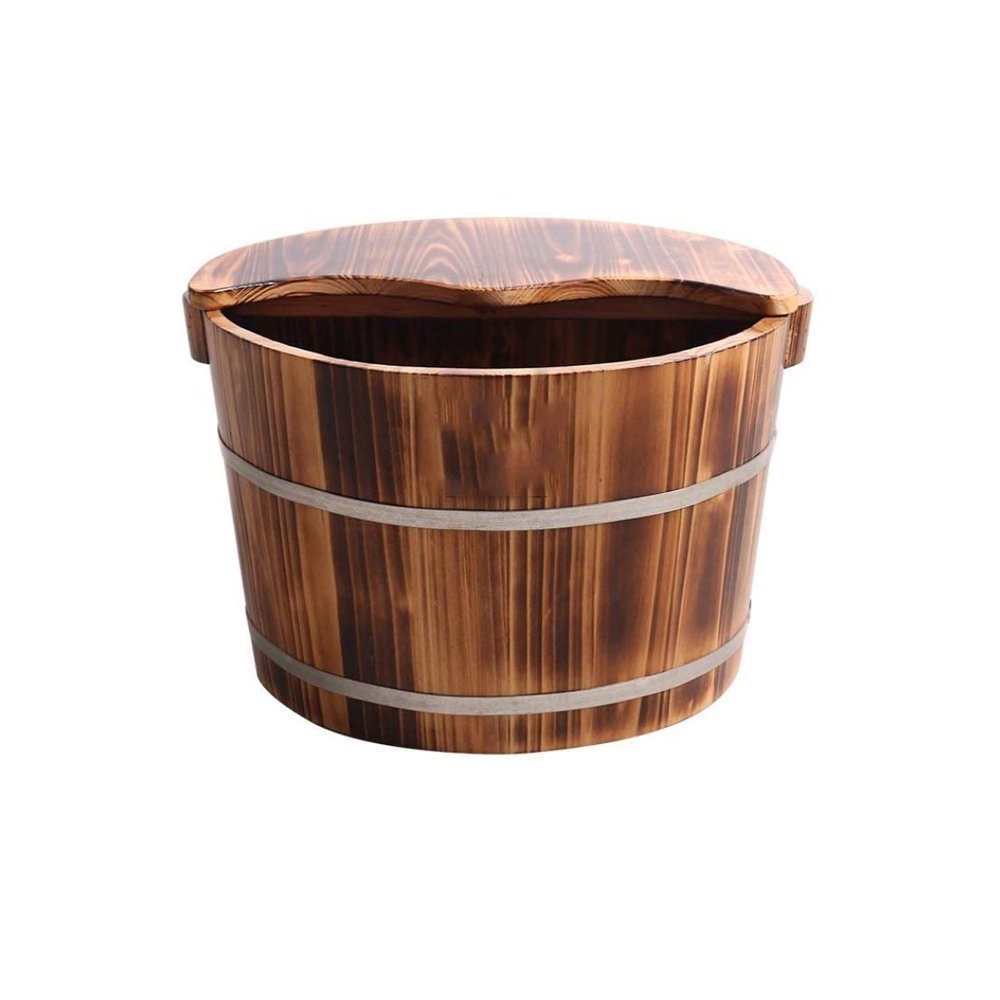 Carbonized Foam Foot Wooden Barrel Household Wooden Tub Fir Foot Bath Barrel Footbath Adult with Lid Foot Bath Barrel,Foot Bath Barrel to Pursue Happiness