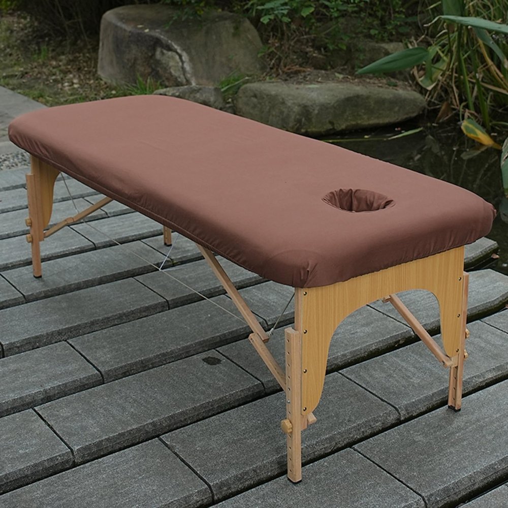 Brown,70x185cm/2.2x6ft,Solid Color Massage Table Sheets with Hole,Beauty Bed Cover Massage Bed Cover Washable SPA Massage Fitted Sheet Protective Cover Bedspread Reusable
