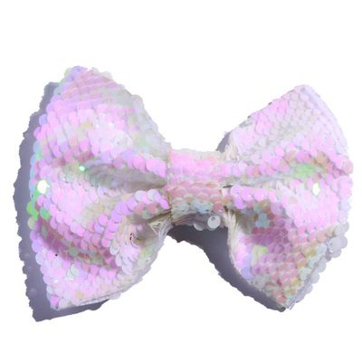 10Pcs 13cm Reversible Sequin Bow Boutique Shinny Bowknot Hairgrips Women Hair Barrettes Accessories (10Pcs White, With Clip)