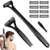 Dexspoeny Back Shaver for Men & Women(DIY), Body Hair Trimmer with Foldable Extra Long Ergonomic Handle, Wet Dry Shaving & Safety Razor Technology with 8 Pcs Ultra Sharp Replaceable Blades view 1