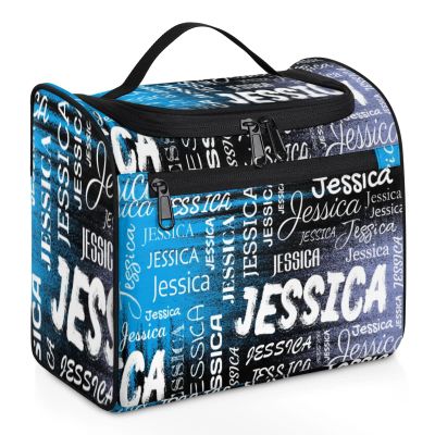 CURLYOOT Personalized Travel Toiletry Bag for Women and Men, Custom Name Hanging Travel Bag Makeup Organizer Bags for Toiletries Cosmetics, Light Blue Purple