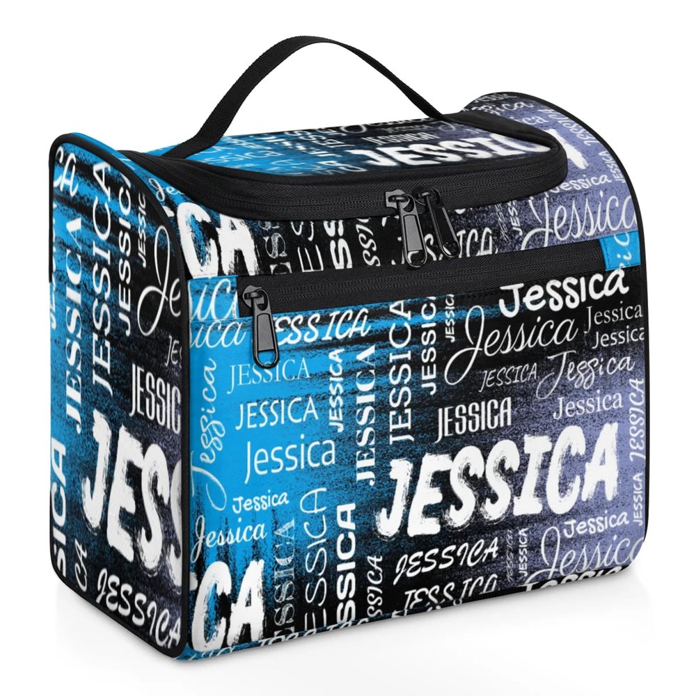CURLYOOT Personalized Travel Toiletry Bag for Women and Men, Custom Name Hanging Travel Bag Makeup Organizer Bags for Toiletries Cosmetics, Light Blue Purple