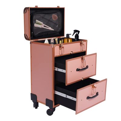 BOPRCSH Professional Rolling Makeup Train Case with Drawers, Lockable Makeup Travel Case 3 Layers Cosmetics Storage Organizer Makeup Case, Cosmetic Organizer Box for Artists, Home Salon Travel