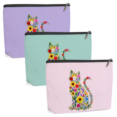 3 Pack Wildlower Funny Cat Gifts for Women Cat Lover Gifts Makeup Bag,Cosmetic Bags for Women,Nurse Teacher Girls Trip Bachelorette Party Toiletry Bag Christmas Friendship Graduation Vacation