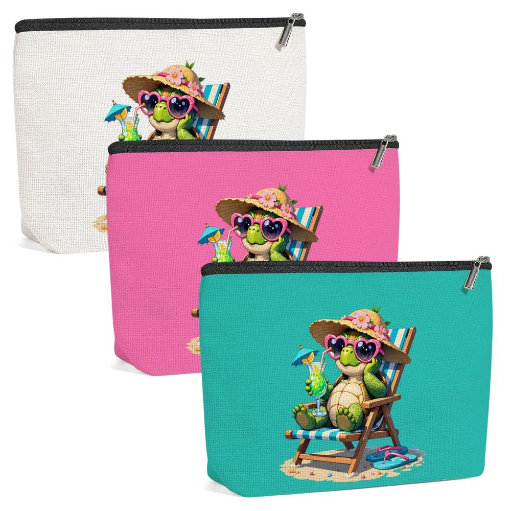 3 Pack Funny Beach Sea Turtle Gifts for Women Turtle Lovers Sister Mom Girls Trip Makeup Bag,Travel Essentials Cosmetic Bags for Women,Birthday Graduation Christmas Anniversary Girl Weekend Thank You