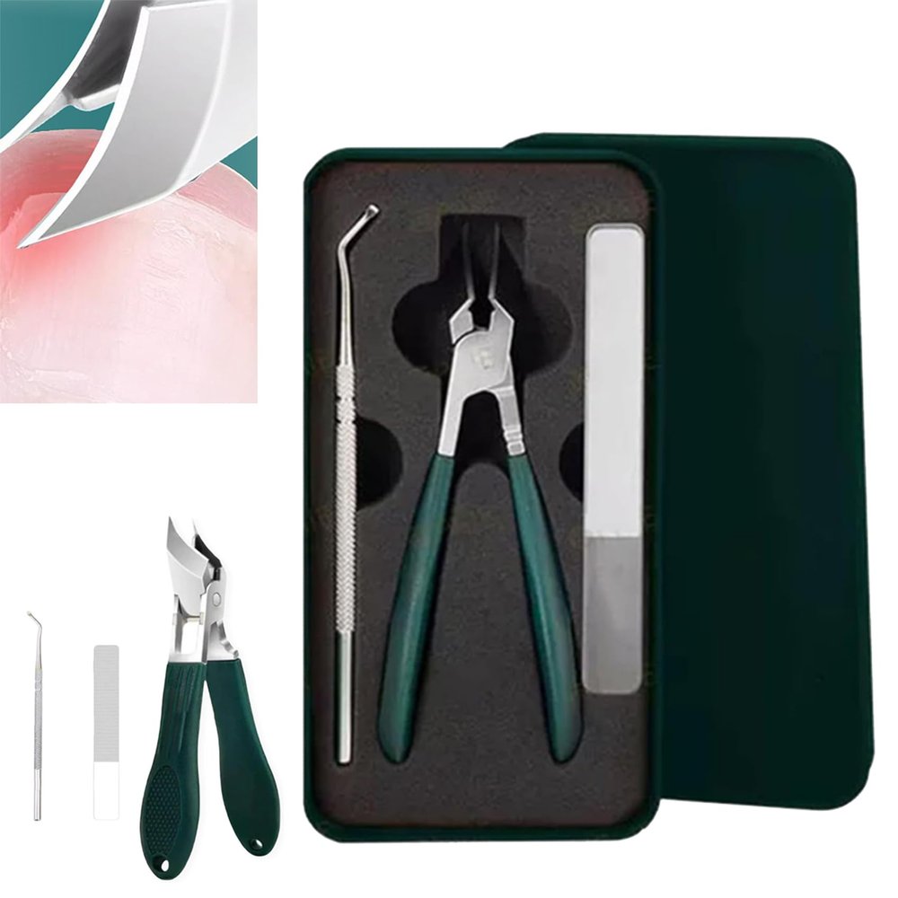25 Beveled Edge Nail Clippers 3-Piece Set, Long Handle Wide Jaw Opening Anti-Splash Slanted Nail Clipper, Wide Jaw Slanted Nail Cutter for Fingernails and Toenails, Women and Men (Green)