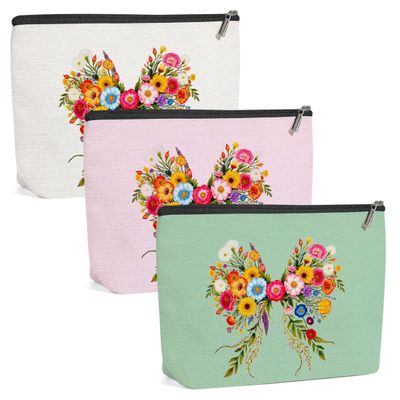 3 Pack Cute Bow Aesthetics Wildflower Makeup Bag,Travel Essentials Cosmetic Bags for Women, Teacher Sister Nurse Mom Girls Trip Bachelorette Party Travel Toiletry Bag Graduation Girl Weekend Christmas