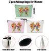 3 Pack Cute Bow Aesthetics Wildflower Makeup Bag,Travel Essentials Cosmetic Bags for Women, Teacher Sister Nurse Mom Girls Trip Bachelorette Party Travel Toiletry Bag Graduation Girl Weekend Christmas view 2