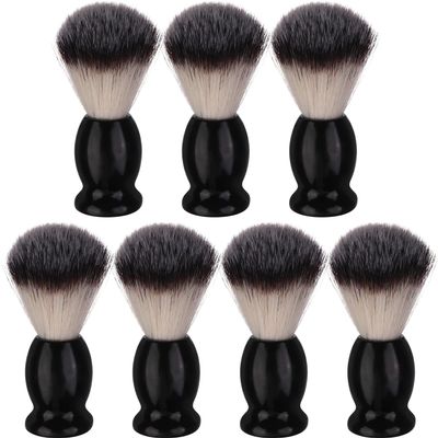 7Pcs Men Shaving Brush Wood Handle, Professional Salon Tools Hand Crafted Shaving Brush Wood Handle Black Wood Handle Shave Brushes Handmade Nylon Hair Brush for Men