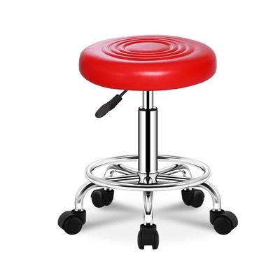 Aikimfuly PU Leather Height Adjustable Stool, Round Rolling Stools with Wheels and Footrest, Swivel Drafting Work SPA Medical Salon Stools Chair with Wheels and Soft Seat Padd(Red)