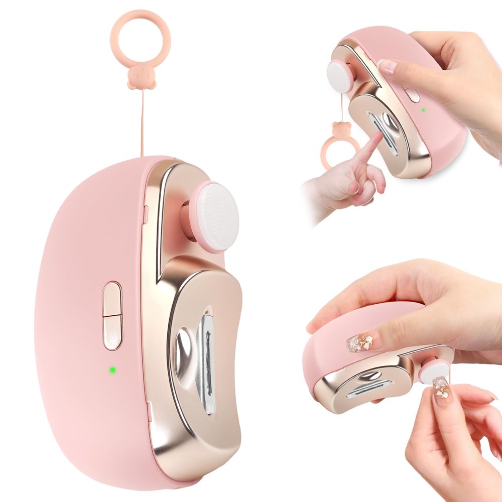 3-in-1 Electric Nail Clippers, Upgrade Electric Nail Clippers for Kids or Adults, Electric Polishing Nail Clipper with Collector, Excellent Electric Nail Trimmer Gift for Your Loves (Cute-Pink)
