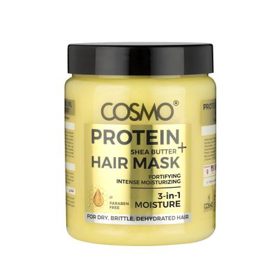 Cosmo Hair Care Gold Protein + Shea Butter Hair Mask 1000ml - 33.8 fl.oz, Fortifying, Intense Moisturizing, 3 in 1 Moisture, For Dry, Brittle, Dehydrated Hairs, Paraben Free, All Hair Types, Treatment